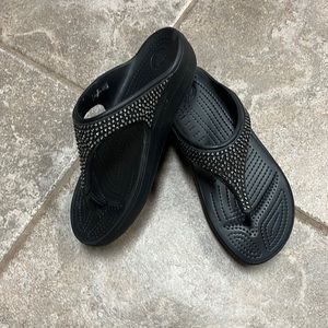 Black CROCS embellished sandals Size W7